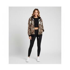 Victoria’s Secret PINK Leopard Print Faux Fur Full Zip Hoodie Women's Medium